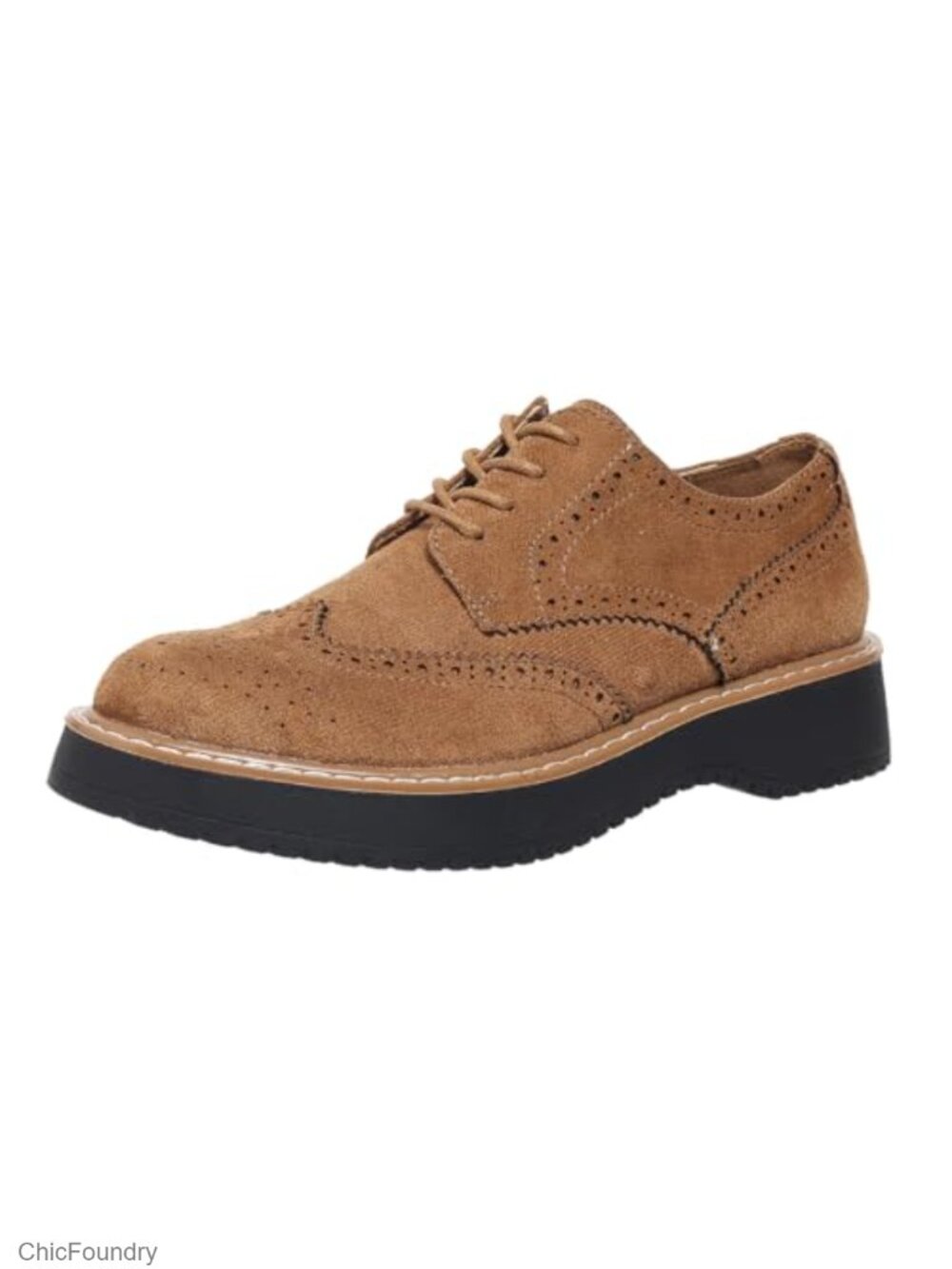 Women's Platform Oxfords Slip-On Suede Round Toe Flats Chunky Heel Retro Preppy